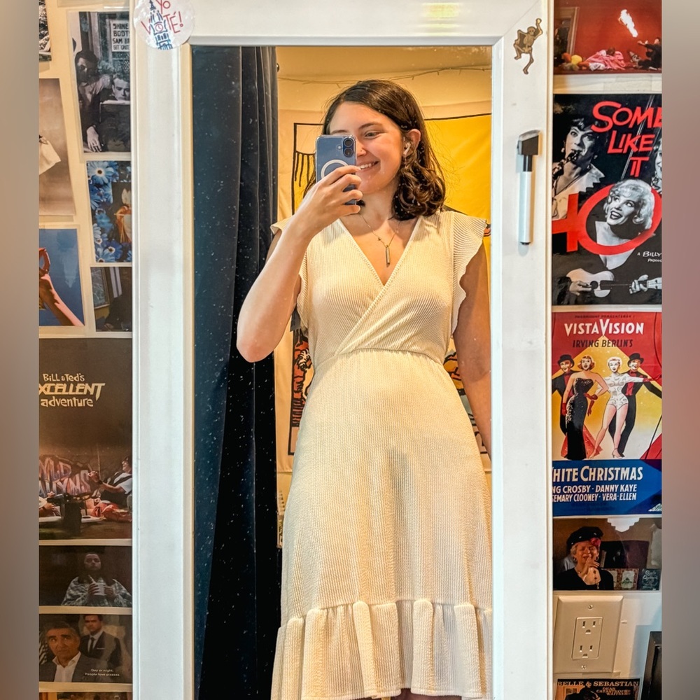 Caution To The Wind Cream Ruffle Dress